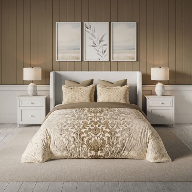 D'Decor Omega King Size Printed Bedsheet Vivienne Warm Taupe